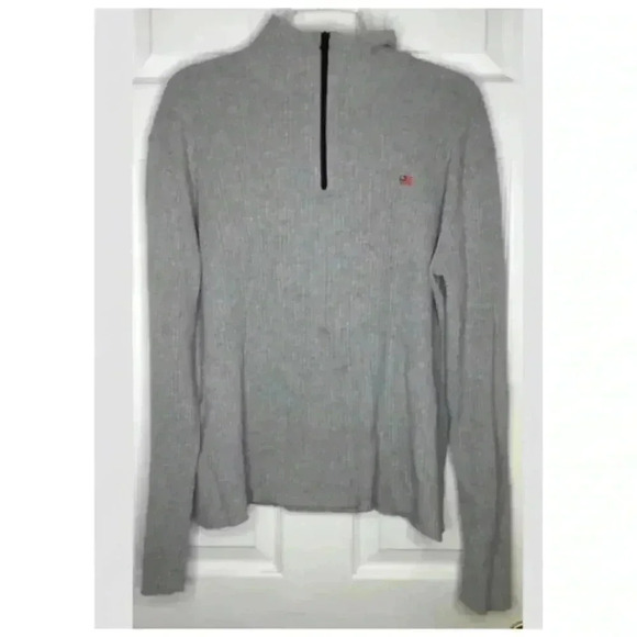 Men POLO JEANS CO RALPH LAUREN Gray 1/4 Zip Ribbed Pullover Sweater Sz Medium - Picture 1 of 4